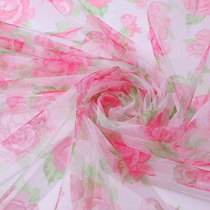 4 way stretch tulle fabric for dance dress textile custom digital print mesh fabric