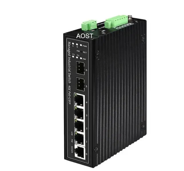 4 Port PoE Full Gigabit Industrial Managed PoE Ethernet Switch with 2 SFP DIN Rail Network Switch 24V/48V BT_90W PoE Switch