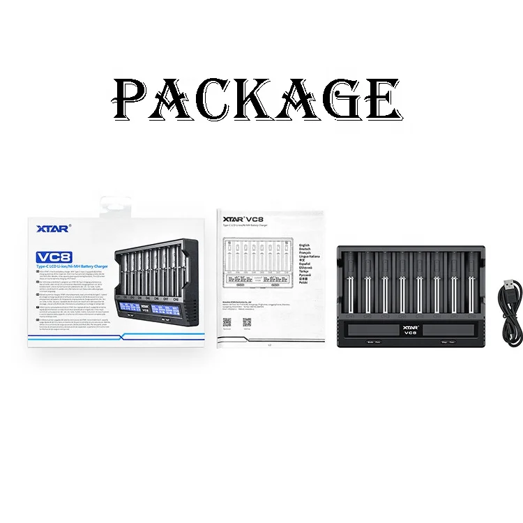 Type C 3A Quick Charge 3.0 Led Display 8 Slot USB Charger Universal Ni-mh li-ion 18650 Battery Smart Fast Charging Wall Charger