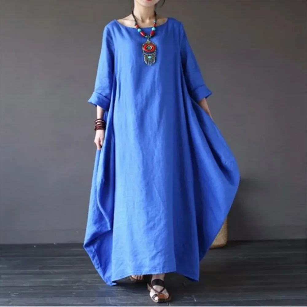 2023 spring clothes new fashion loose dress cotton hemp large size long skirt dress