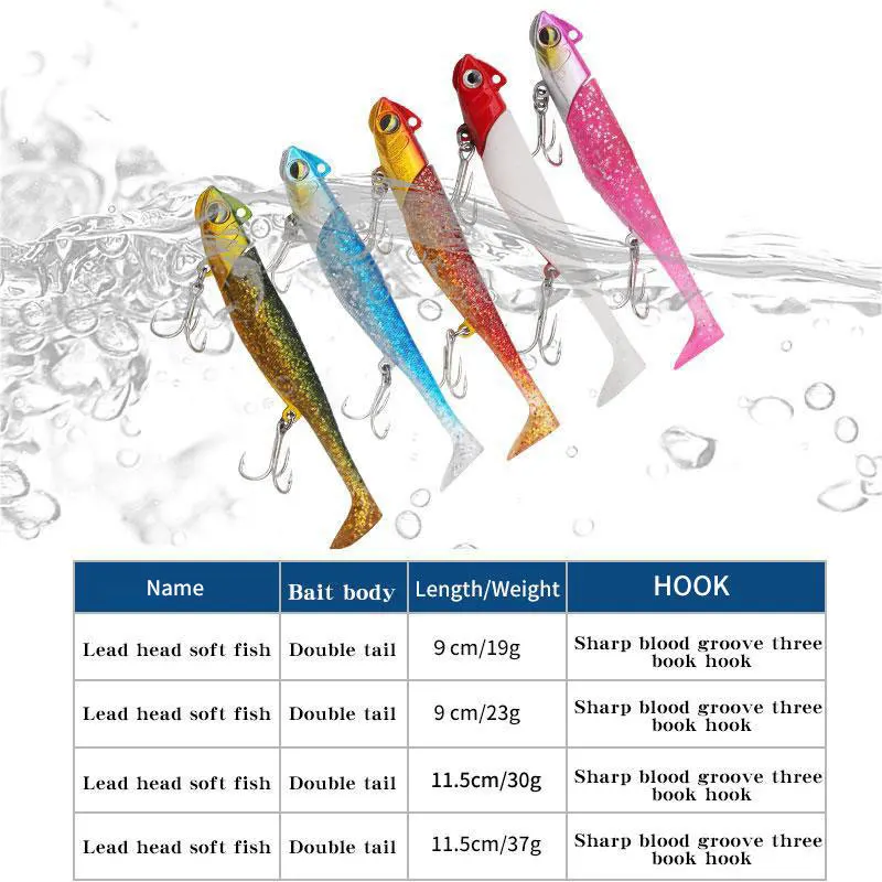 New 19g/23g/30g/37g T Tail Soft Plastic Eel Lure With Hook Jig Lead Head Soft Fishing Lures Bait