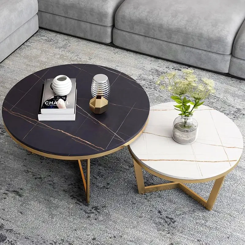 Nordic light luxury style modern coffee table metal minimalist tea table round side table oak