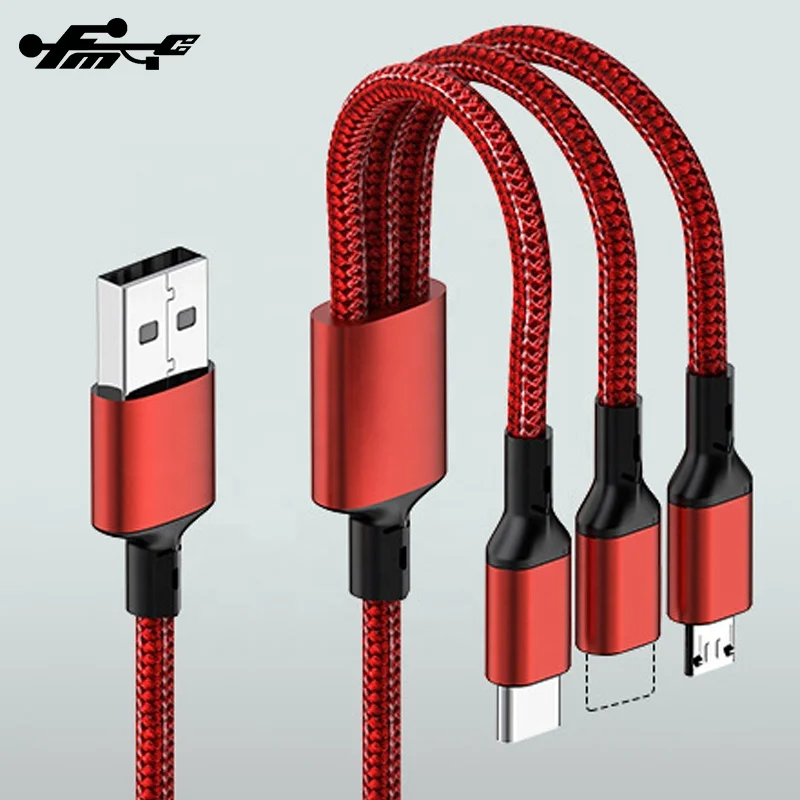 Usb Cable Micro Usb 8pin Type C 3.0 Charger 3A Fast Charging 3 in 1 Mobile Phone Nylon Braided Cable Usb 2.0 Stock Mix Color FMC