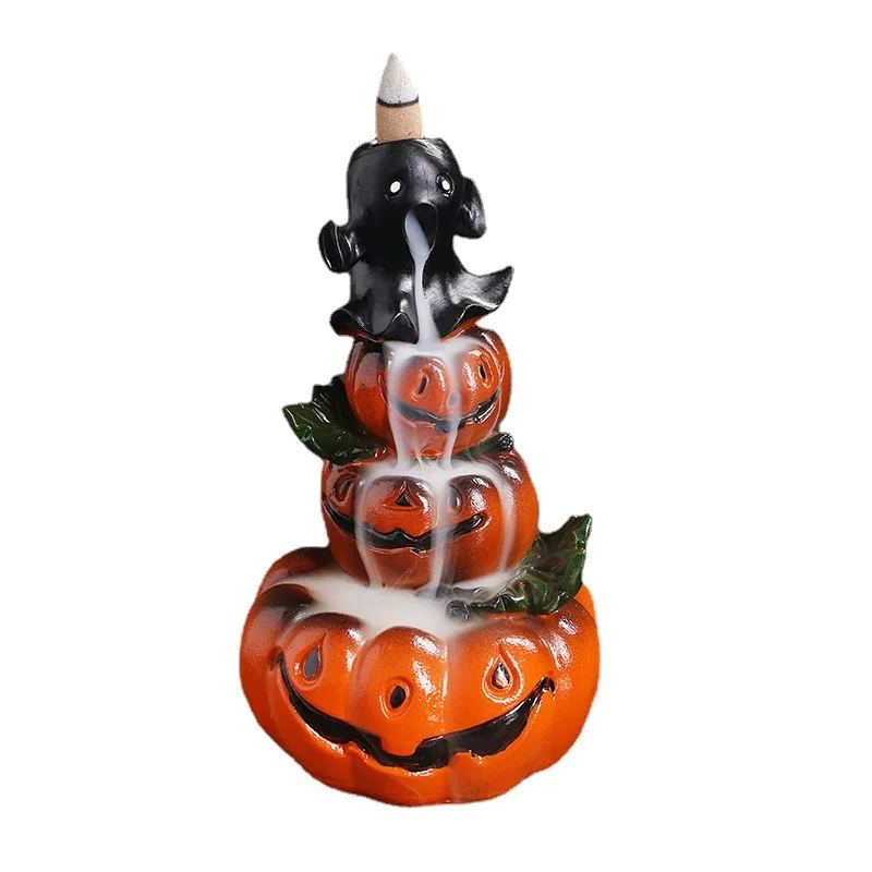 High end Halloween Pumpkin Incense Burner Cute Ghost Backflow for Home Decor Waterfall Design Frankincense Scent