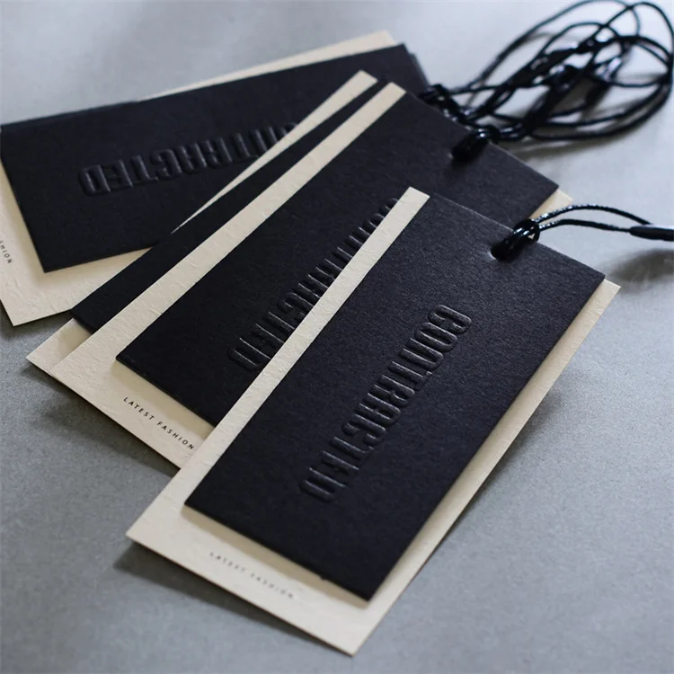 Luxury Custom Embossed Hang Tags 800Gsm Black Cardboard Garment Tags Tags For Clothes Clothing Labels