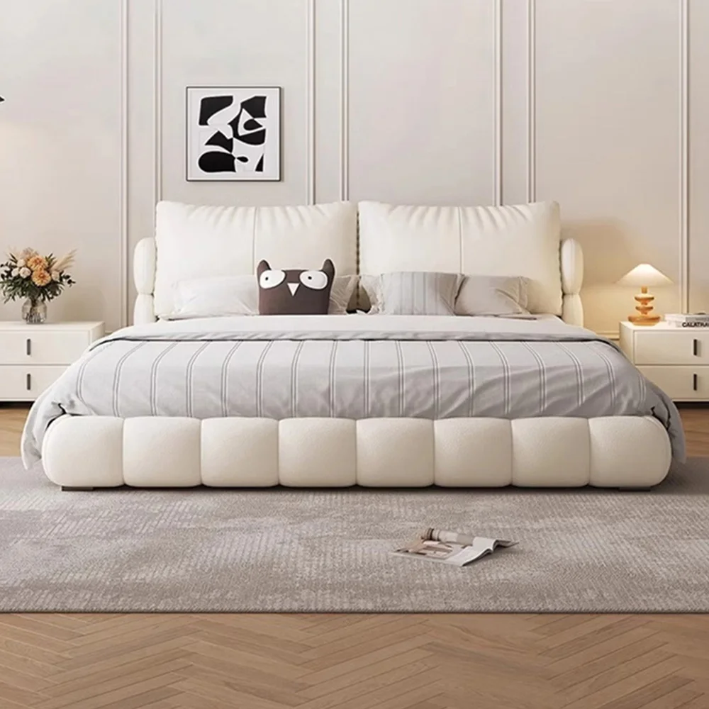 Cream Wind Fabric Tatami Bed Modern Simple Master Bedroom King Floor Bed French Japanese Floating Bed