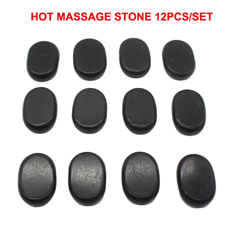 
12 Pcs Professional Massage Hot Stone Natural Heat Retention Basalt for Spa, Massage Therapy and Relaxation 