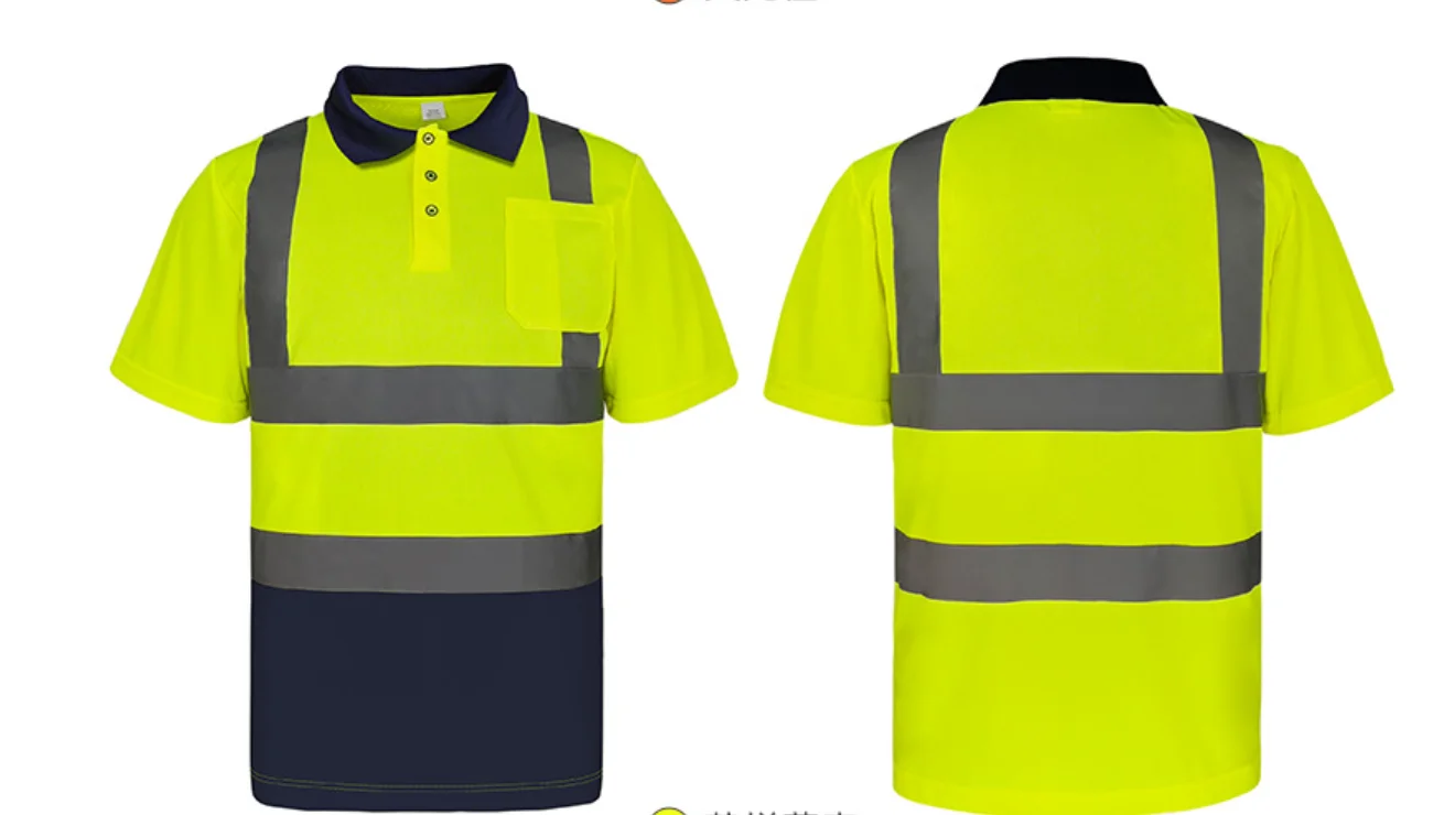 high visibility reflective stripe crew collar work safety T-Shirts construction engineer long sleeve hi-vis security polo shirts