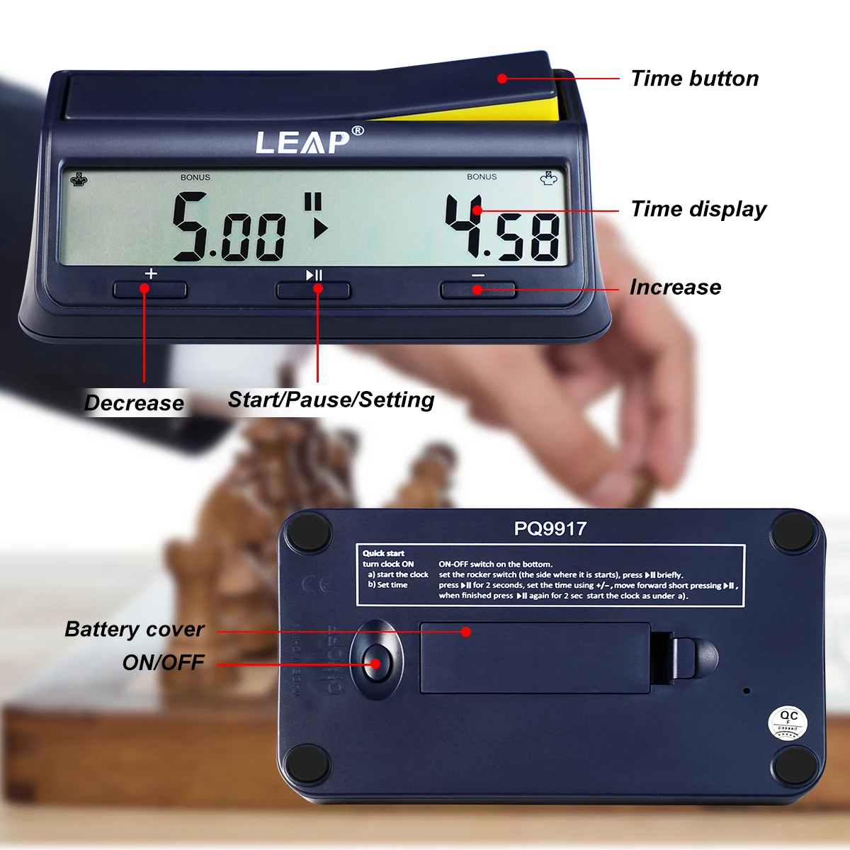 Chess Clock, Professional Multifunctional Factory Digital Chess & Game Timer with Bonus and Delay.