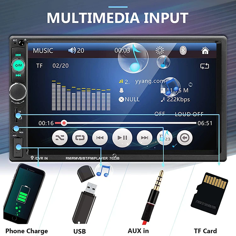 2024 Универсальный двойной Din 7 дюймов MP3/MP4 плеер с сенсорным экраном автомобильное радио стерео 2din камера заднего вида