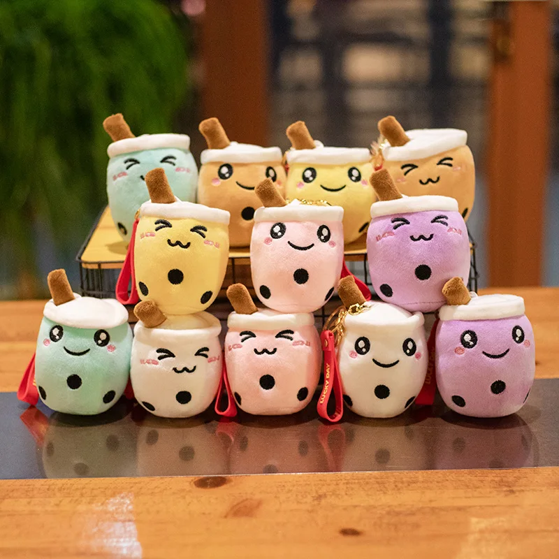 Cute Smile Face Soft Milk Tea Sweet Gift Bubble Key Plush Boba Keychain New Colors 10cm Stuffed Boba Plush Keychain
