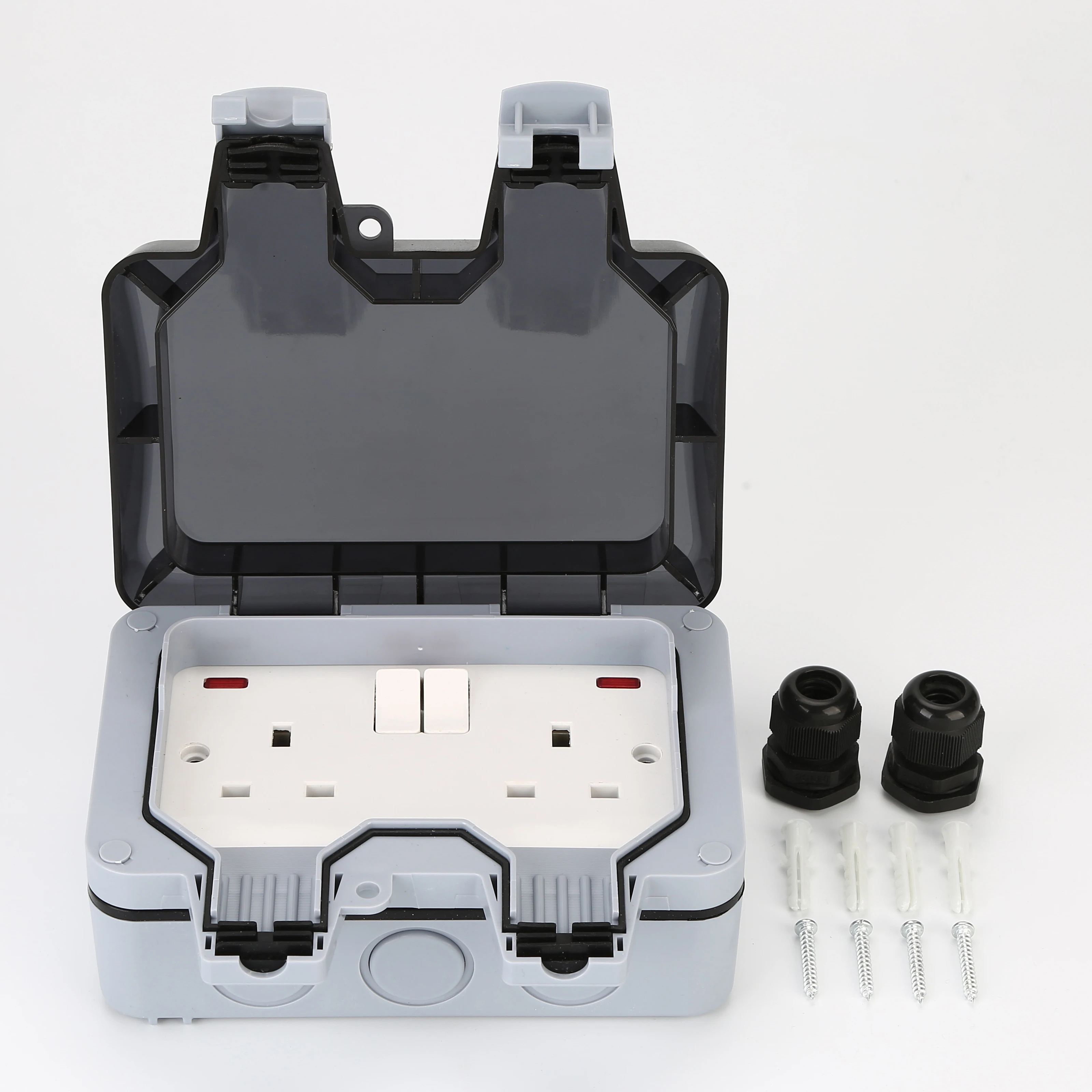 2 Gang 13A UK Type With Light Waterproof Switch Socket  IP66  MP22-N