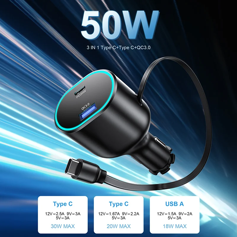 Attention to high product expansion line car charging fast charging, the model general stretchable car charger fast charging