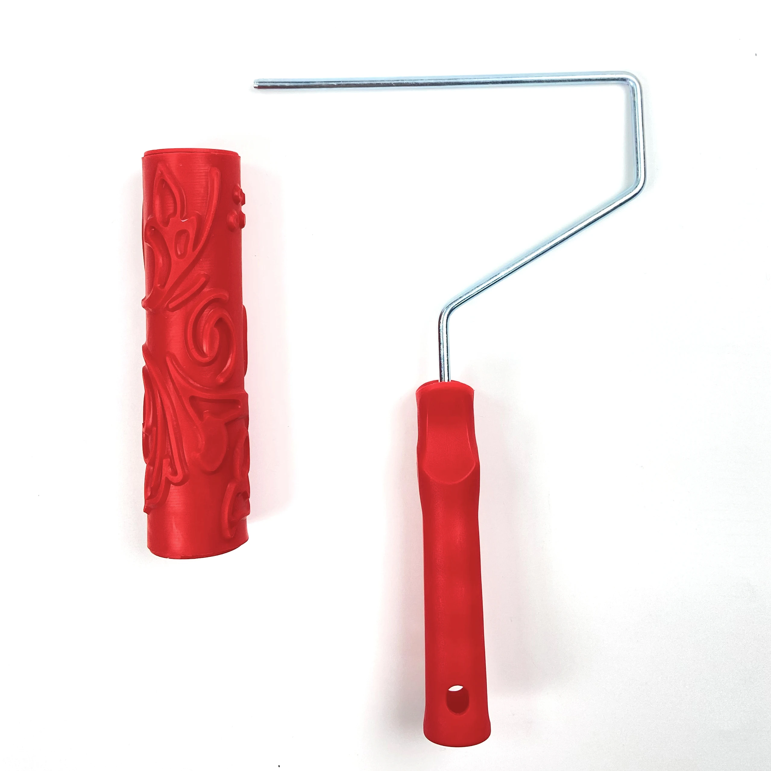 Wallpaper Home Room Decor Painting Red Plastic Handle Pattern Roller Brush