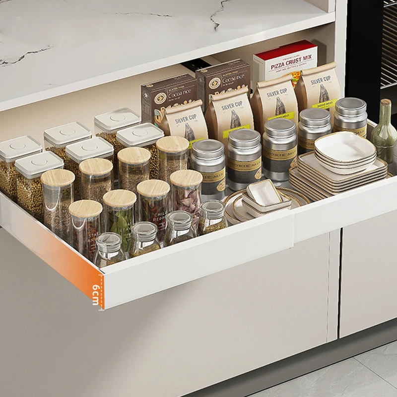 household metal white adjustable pull out Kitchen cabinets mesa slide spice rack tableware storage drawers organization basket