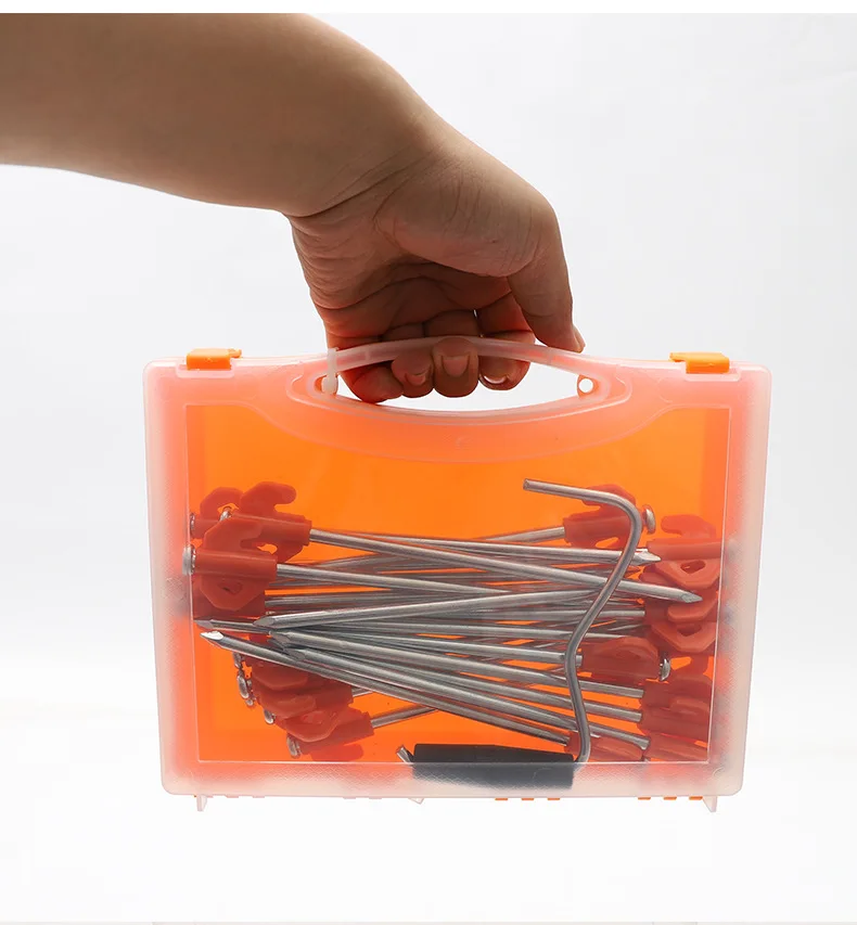 21 in 1 Aluminum Alloy Hook Shape Pattern Tent Nails with Storage Box for Camping Accessories
