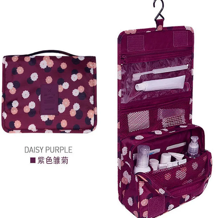 Printed Promotional Toiletry Bag Travel Bag With Hanging Hook  Mesh Pockets Cosmetic Bag