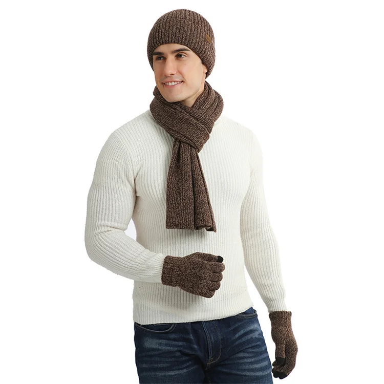 3 Pieces Winter Knit Beanie Hat Warm Scarf and Touch Screen Gloves Set Unisex