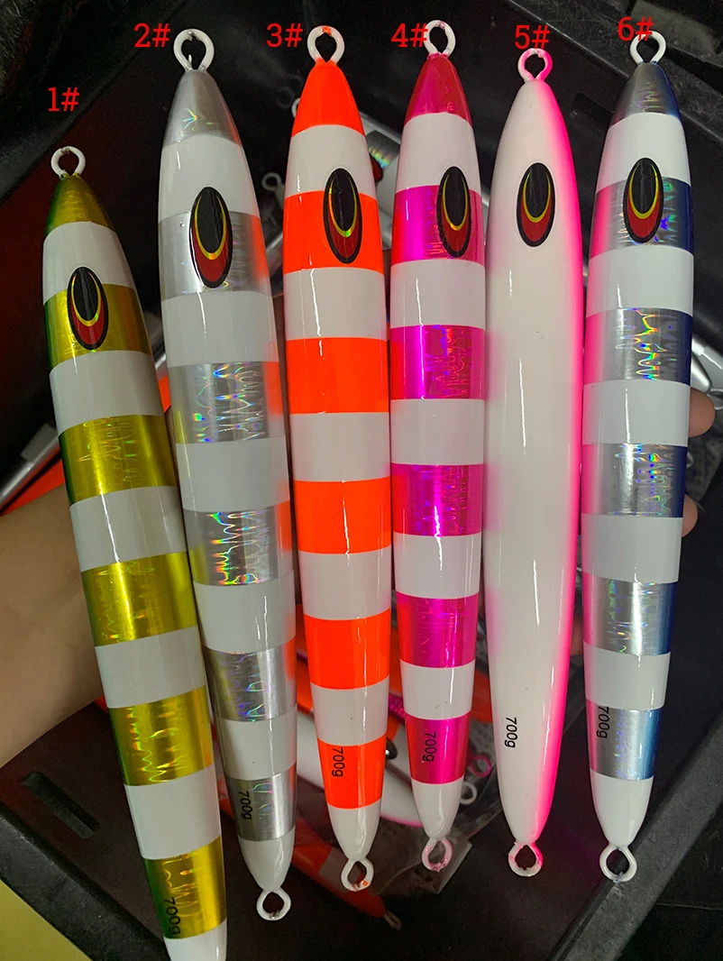 wholesale Customized 600G 700G Sea Bass bait metal lead hard fishing lure fast jig lure metal luminous spoon jigging lure