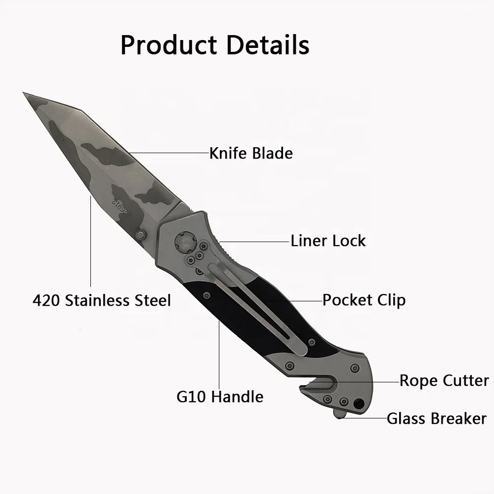 Wholesaler Multifunction Survival Jungle Emergency Folding Pocket Knife Outdoor Camping Knives with Clip Glass Breaker