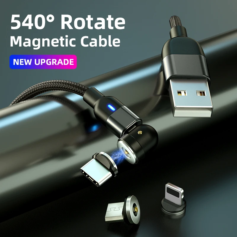 Updated 540 degree rotation magnetic cable usb 2.1A 3 in 1 Compatible with micro usb/USB C/i-product magnetic charging cable
