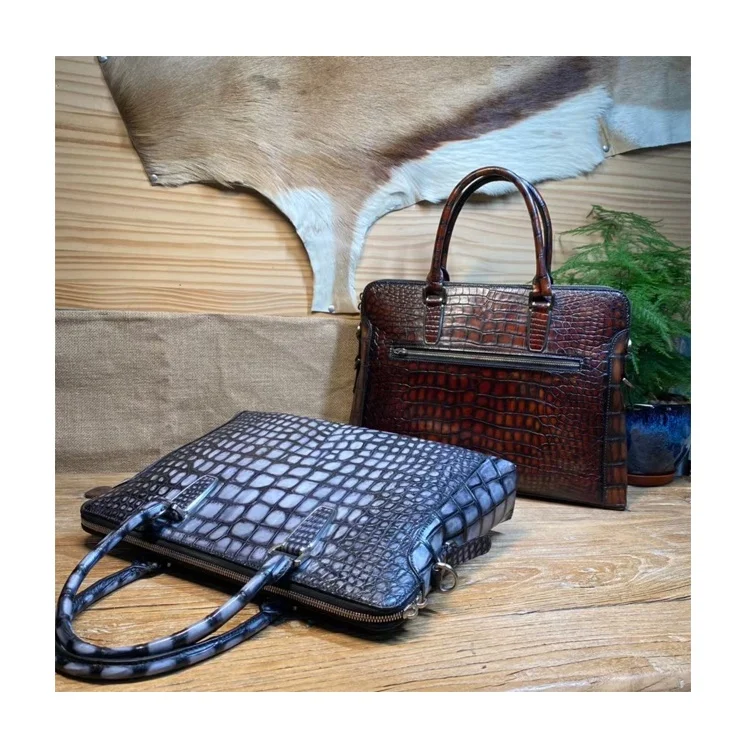 Fashion style top grade exotic genuine crocodile leather briefcase for men