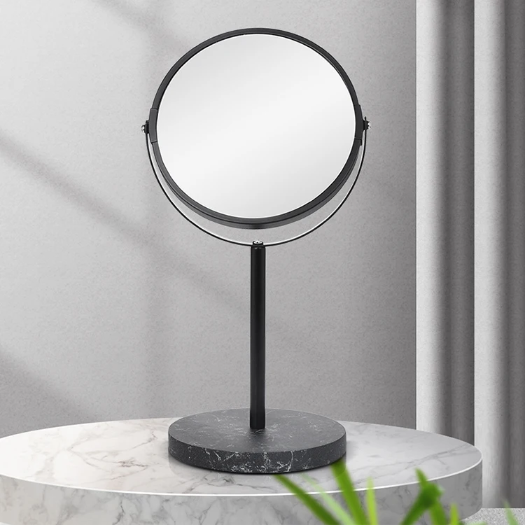 Пользовательское современное дизайнерское роскошное круглое черное зеркало для макияжа для отеля, ванной комнаты, настольное зеркало для туалетного столика, увеличительное стекло с подставкой