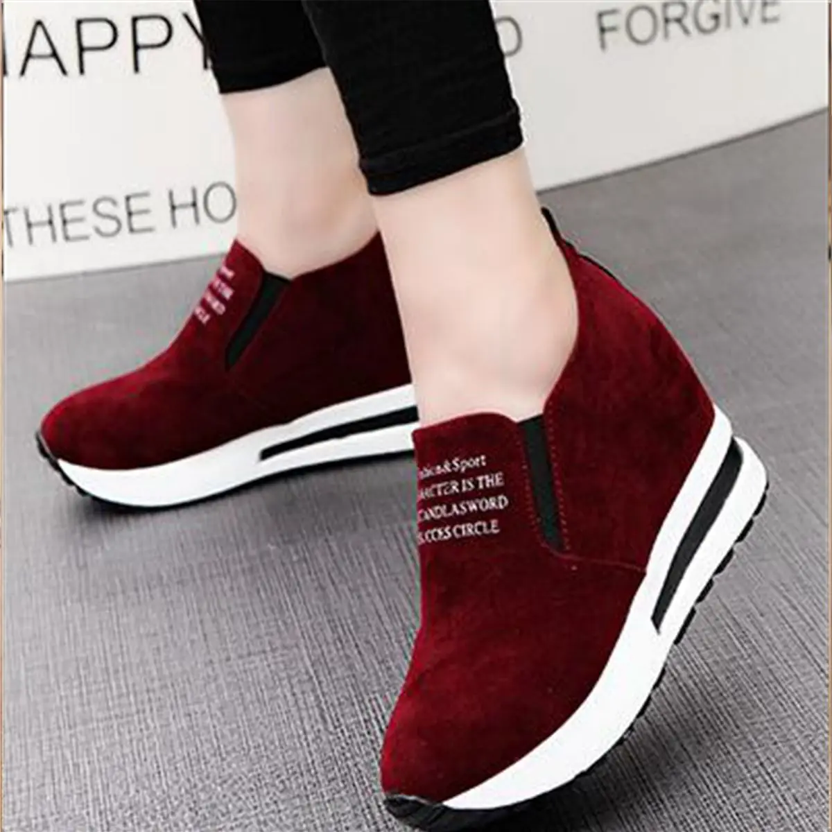 Fashion Ladies Leisure Platform Hidden Wedge Heels Slip On Sneakers Shoes