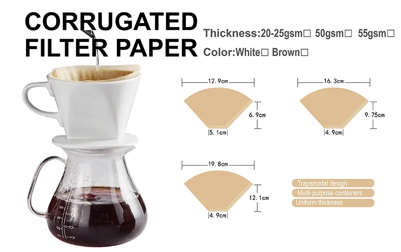Coffee Filter Paper Bag White Brown Color Size Customized Corrugated Hang an Ear Round V Filter paper