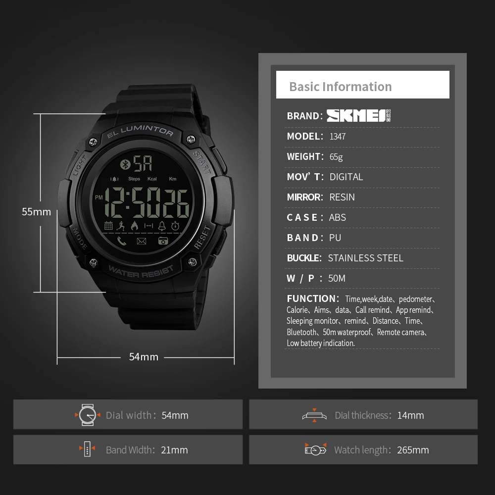 skmei 1347 men fashion smart watch multi functional support for android outdoor bluetooth sports smartwatches