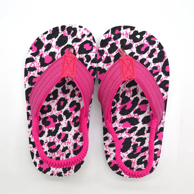 Cute design eva flat elastic summer beach leopard kid sandal slides