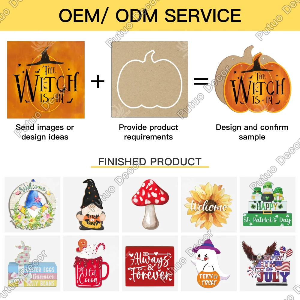 Putuo Decor Custom Christmas Wooden Sign Box Sign Halloween Ornament Yard Sign for Thanksgiving Decoration Gift