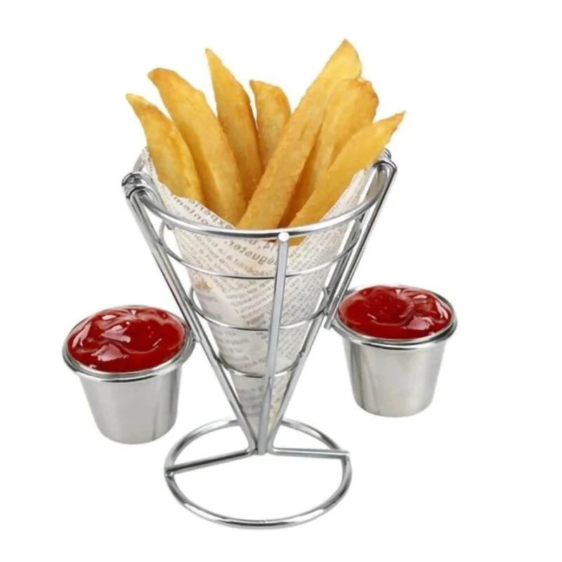 Counter-top Special Design Metal Potato Chips Storage Rack with Dipping Sauce for Snack Bar