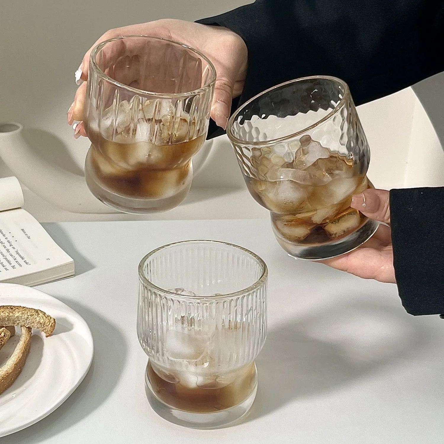 Hot Sell Glass Coffee Cups Wine Ice Beer Cup Cocktail Glasses Drinkware Origami Style Transparent Mug