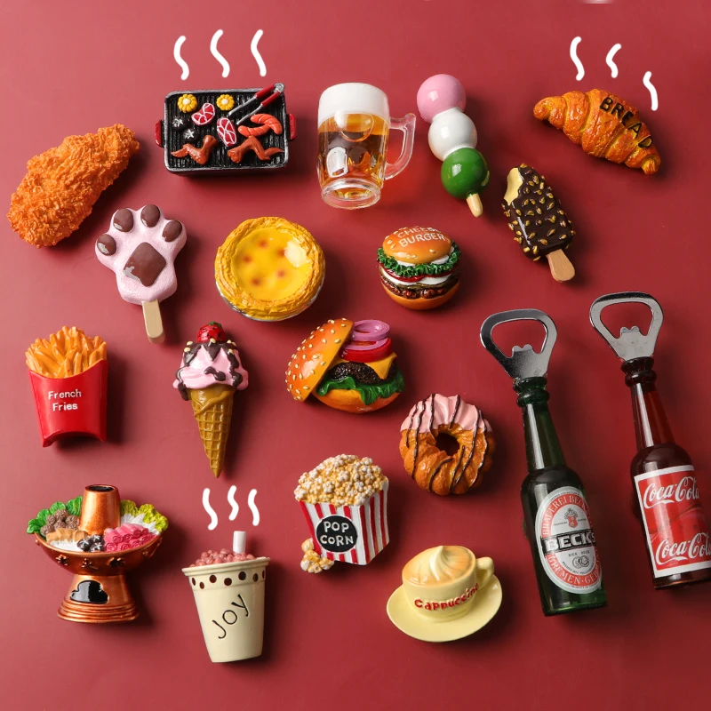 Fried Chicken burger Fridge Magnet 3D Resin Food french fries Chips Refrigerator Magnet Wholesale Price