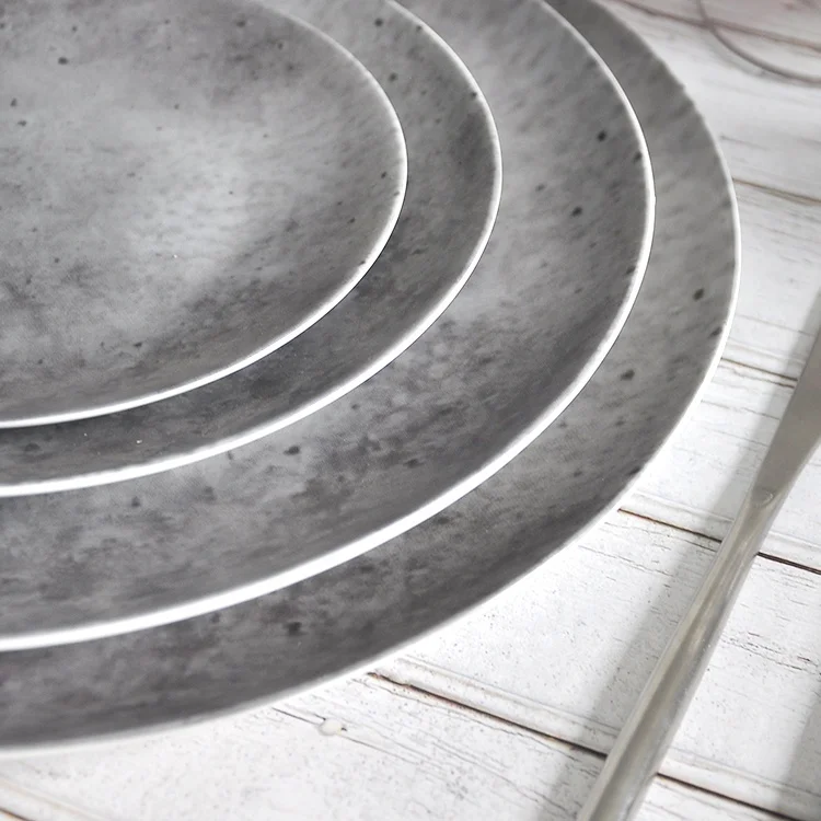 wholesale mexican gray matt round ceramic concrete plate sets dinnerware for restaurant catering
