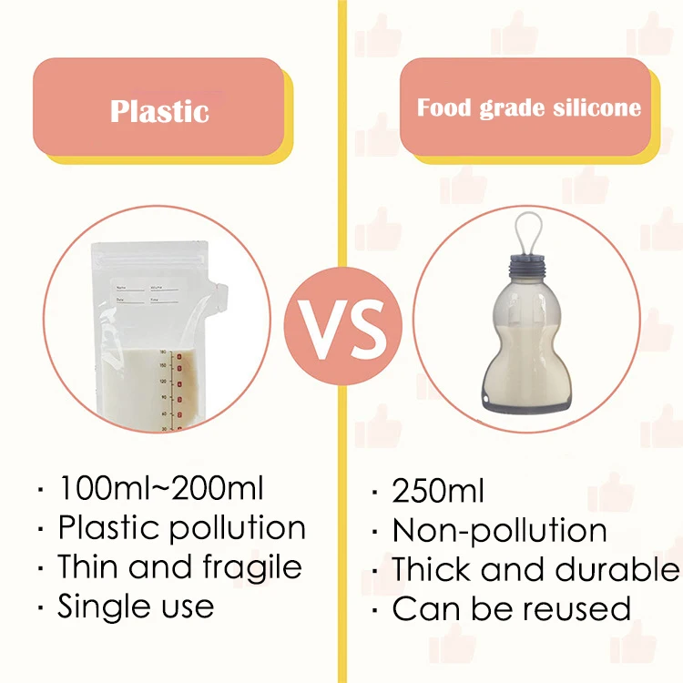 OEM Eco Friendly Reusable Vacuum Leakproof Platinum Silicone Breast Milk Storage Bags Pouch Feeding With Silicone Baby Pacifier