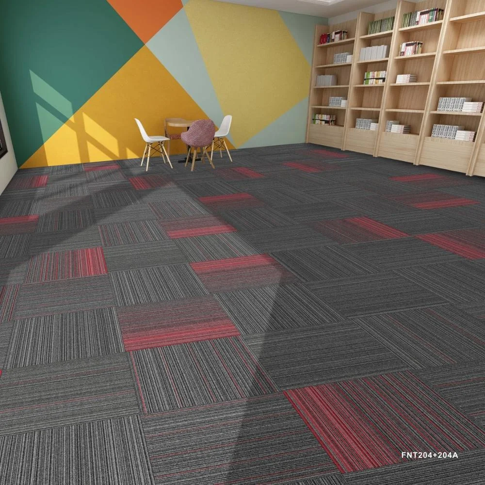 Отличная долговечная полосатая цветная офисная нейлоновая ковровая плитка для офиса, самоклеящаяся