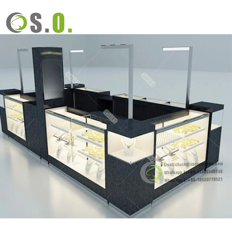 Shopping Mall Jewelry Retail Store Furniture Custom Glass Display Showcase Cabinet Jewelry Kiosk