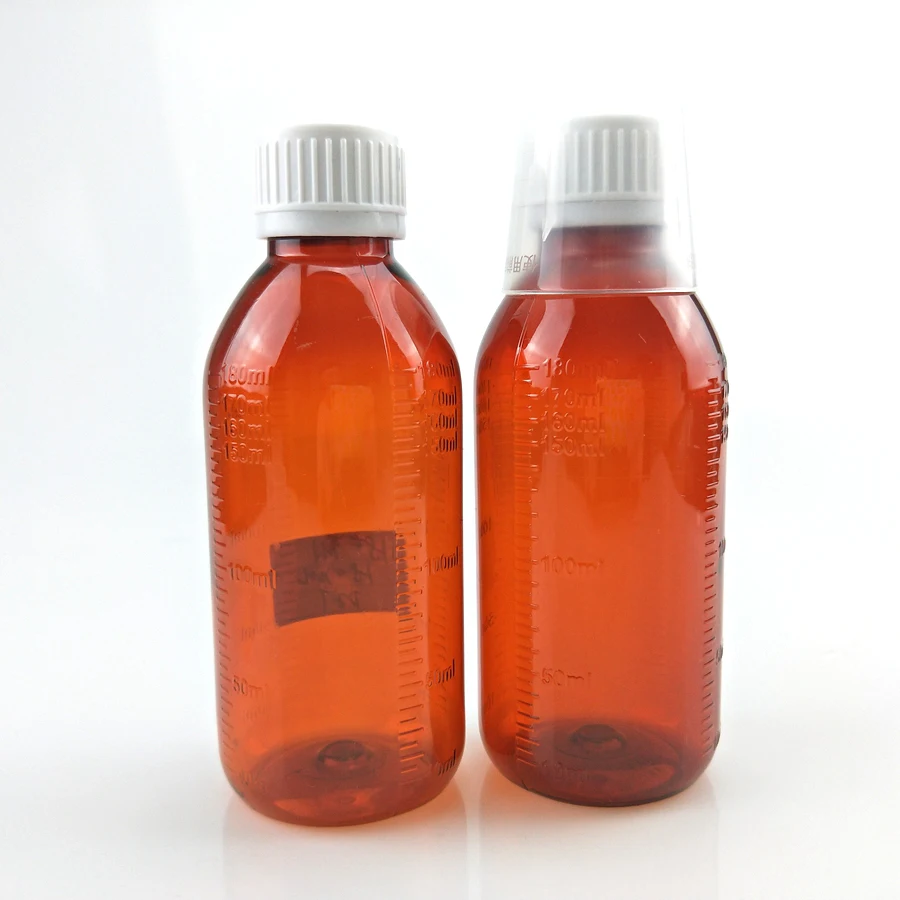3oz 100ml 100cc Empty Medical PET Liquid Container Amber Syrup Plastic Bottle with Tamper Proof Cap Measuring Cup