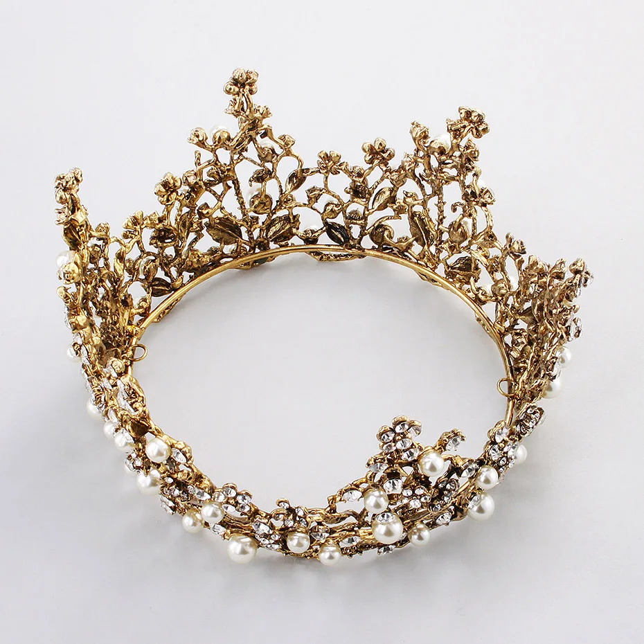 Новая круглая полная Свадебная бижутерия для головы в европейском и американском стиле барокко со стразами Роскошная Античная Золотая Корона