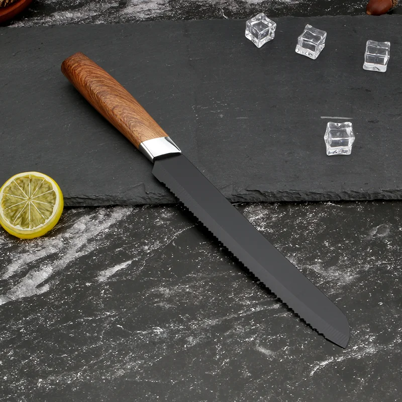 6 Piece Factory Direct Stainless Steel  Wood  Pattern Handle  Kitchen Knife Set Kitchen Accessories with Knife Block