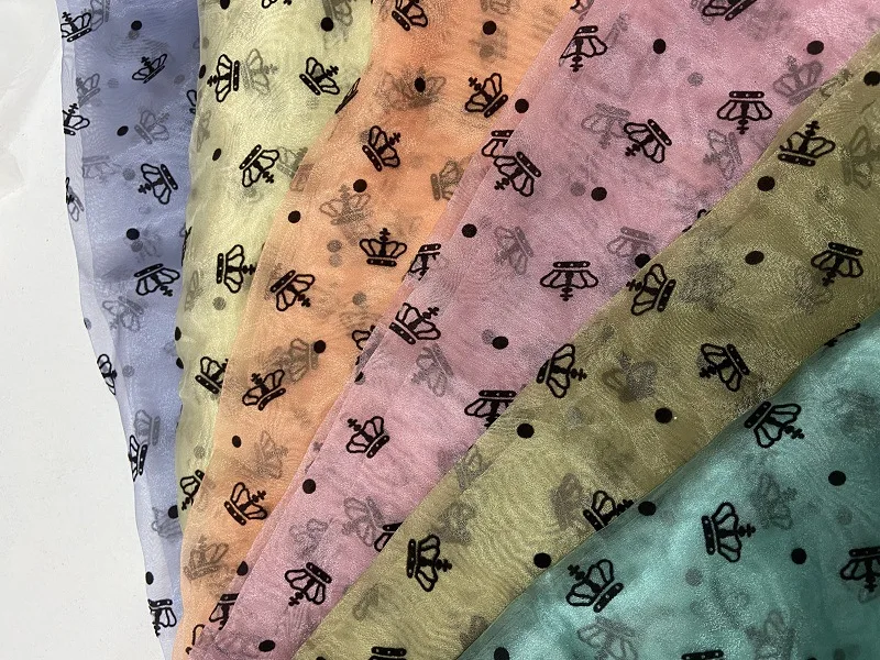 Brand New Silk Fabric Embroidered Shimmering Flocking Organza Packaging Materials