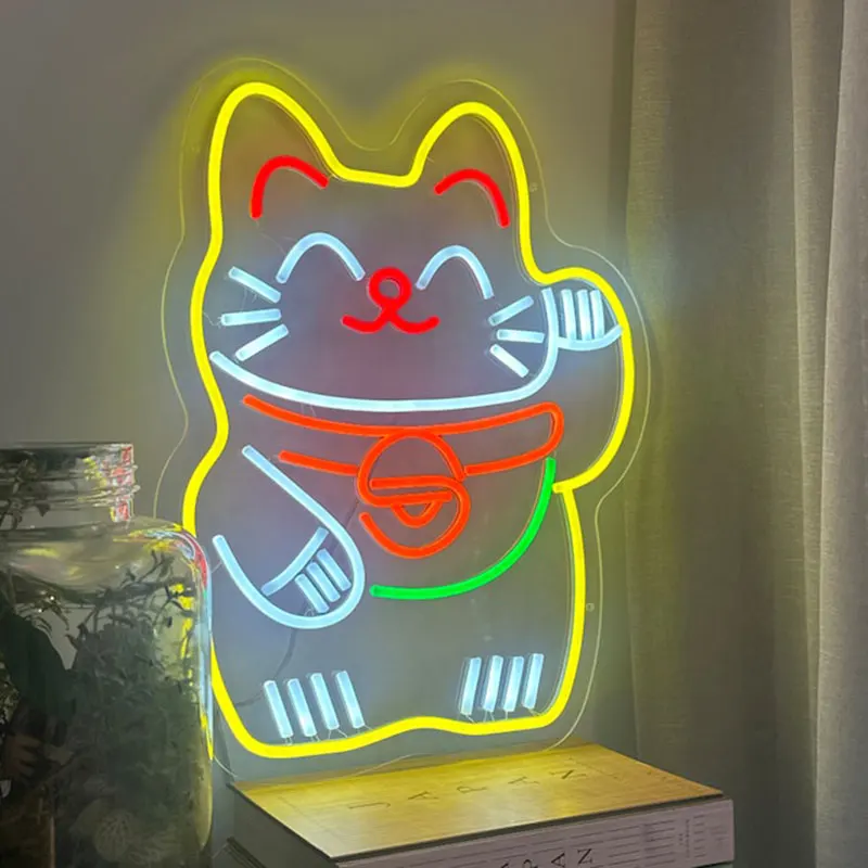 Fortune Lucky Cat Maneki Neko LED Anime Neon Sign Light Sign Wall Decor Personalized Gift