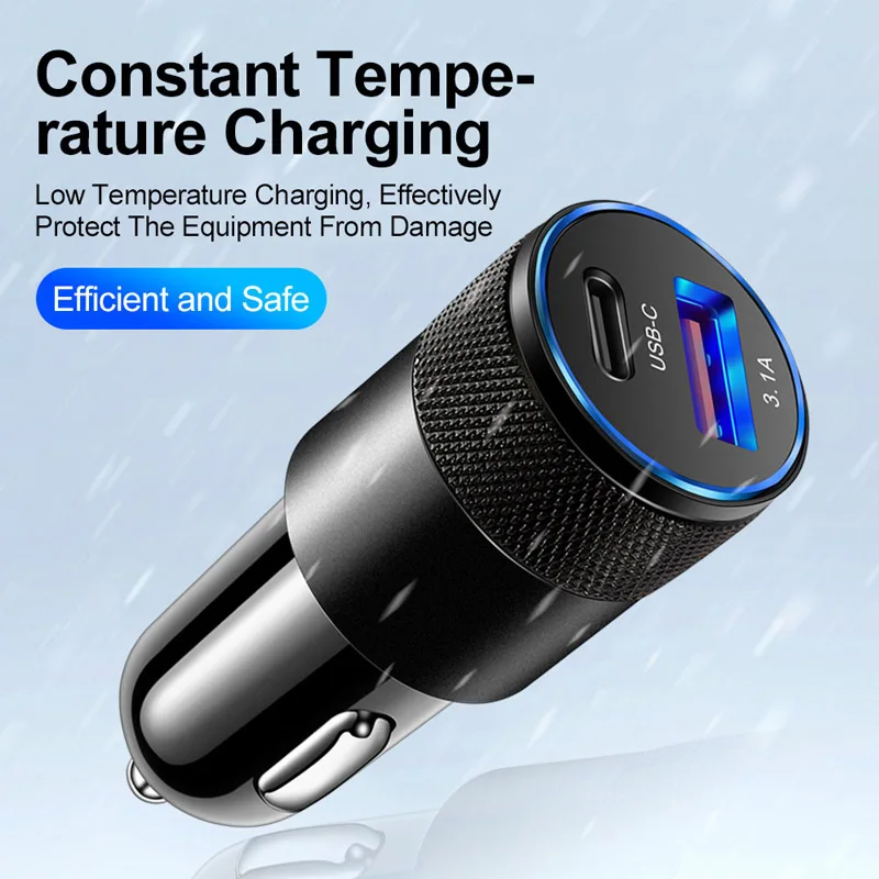 Small Steel Metal Aluminum Alloy 15W 3.1A  USB C Phone Car Charger Adapter Fast USB Car Charger