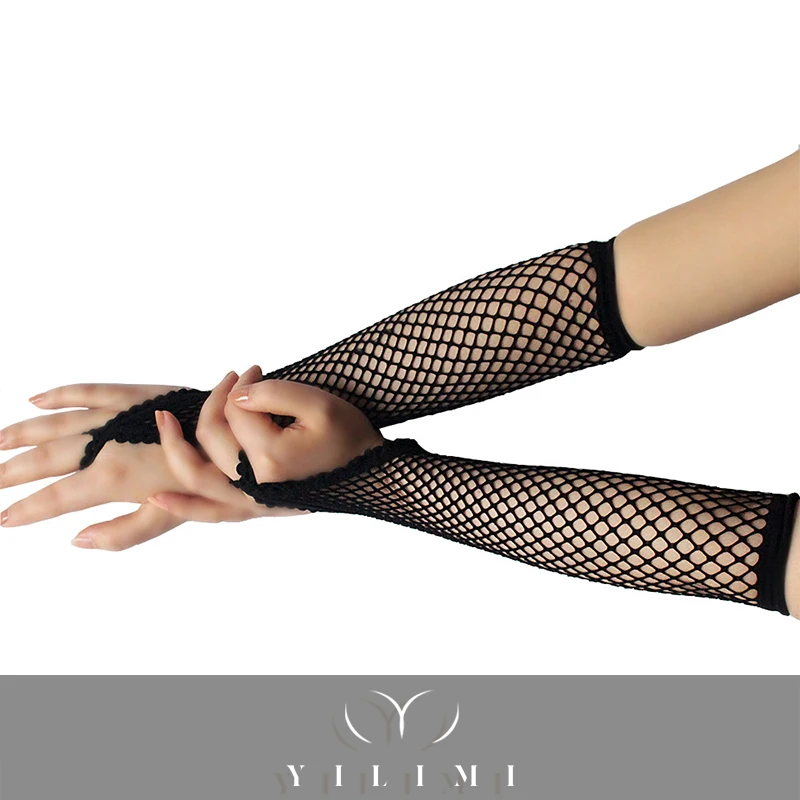 Женские сексуальные перчатки с вырезами в стиле панк, готический женский костюм для дискотеки и танцев, сетчатые ажурные перчатки без пальцев