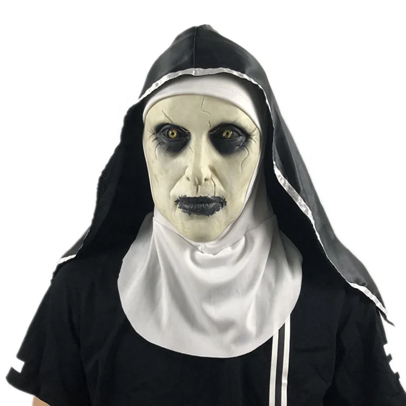 Halloween Scary Nun Mask Cosplay Costume Full Head  Dress Up Nun Mask with Headscarf Adult Party Pros