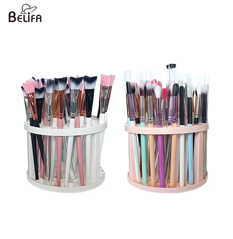 49 hole desk organizer pen pencil stand rack plastic round makeup artist paint brush holder
