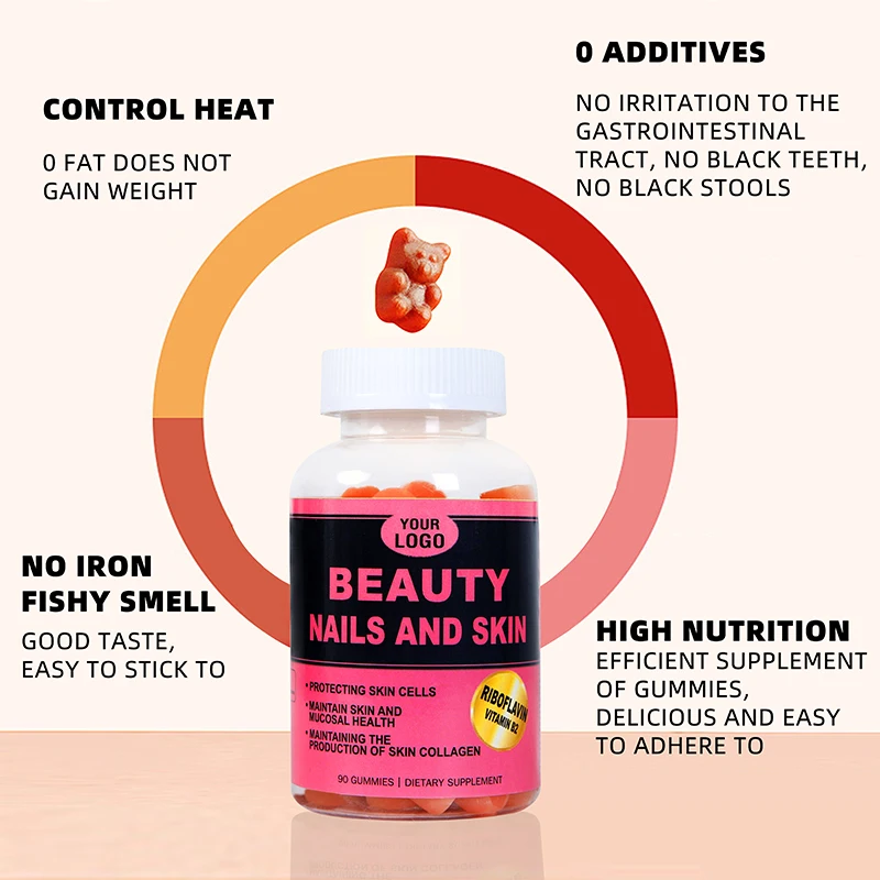 Private Label skin whitening anti aging gummies more beauty and young custom label soft candy Manufacturer nails hair smooth gum