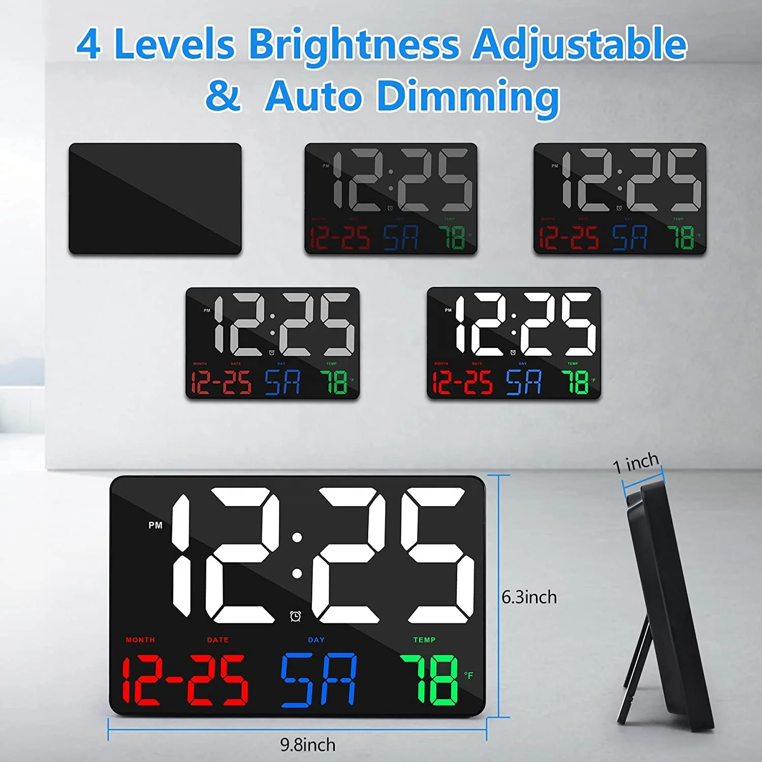 Digital Wall Clock Large Display with Remote Control Adjustable Brightness